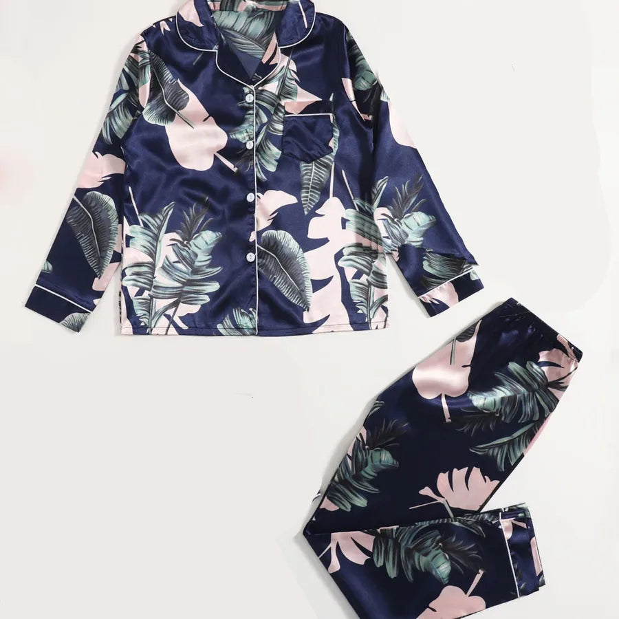 women's fashion flower leopard polyester button pants sets