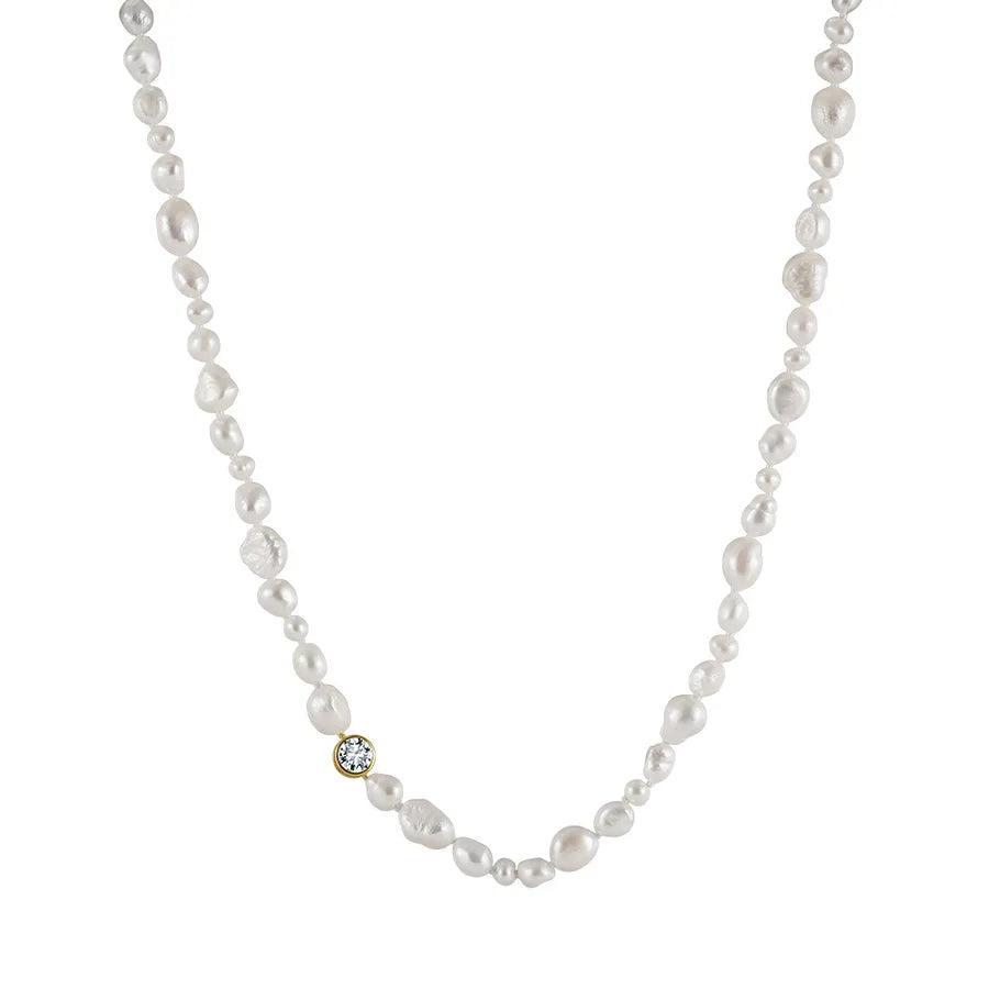 925 Sterling Silver Freshwater Pearl cable chain Plating Geometric Double Layer Necklaces Pendant Necklace Necklace