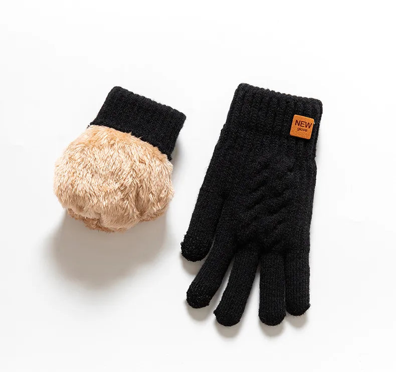 Thickened Double Layer Knitted Polar Fleece Touchscreen Gloves Men Women Outdoor Warm Windproof Winter Gloves Basic Style