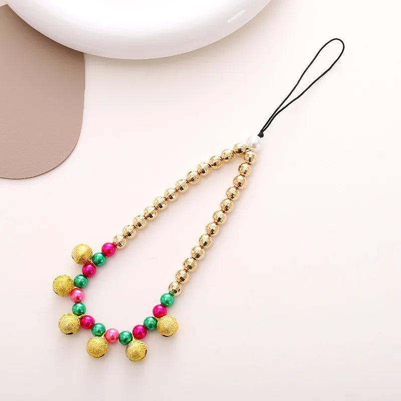 Cute Christmas Tree Bell Arylic Beaded Christmas Mobile Phone Chain