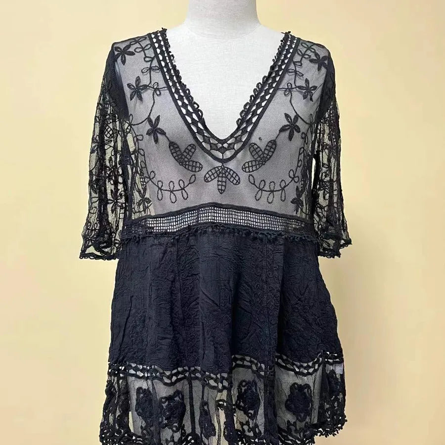 Women's Vacation V Neck Half Sleeve Solid Color Flower Holiday Beach
