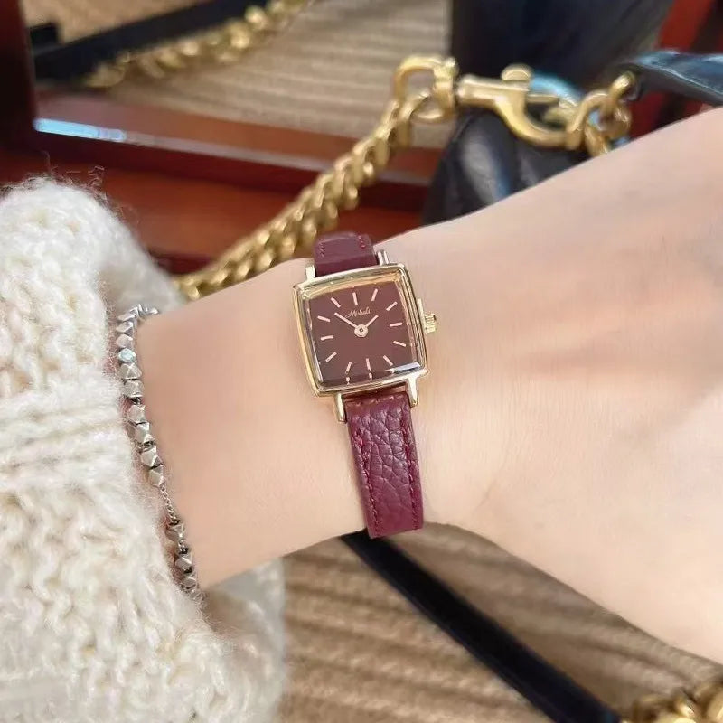 Retro Simple Style Solid Color Buckle Quartz Watch Women's Watches