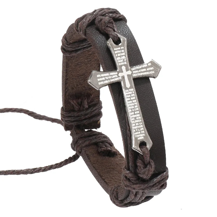 Retro Solid Color Pu Leather Knitting Men's Bangle