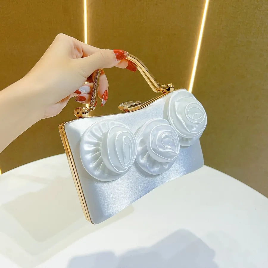 New Diamond Embedded Silk Handbag Fashion Party Evening Gown Bag Banquet Crossbody Dinner Bag Pillow Shape Polyester Material