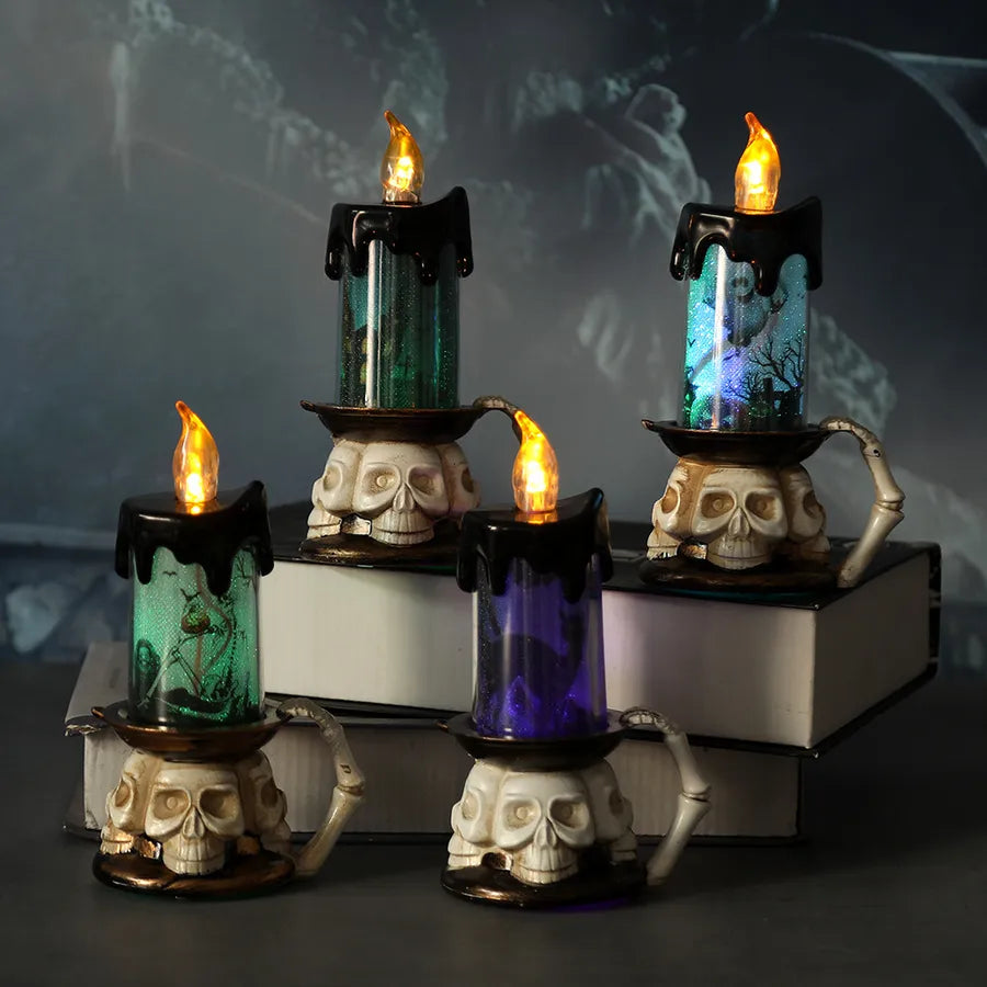 Halloween Pumpkin Candle Light Skull Flame Light Small Night Light Bar Secret Room Decoration Costume Prop Plastic Material