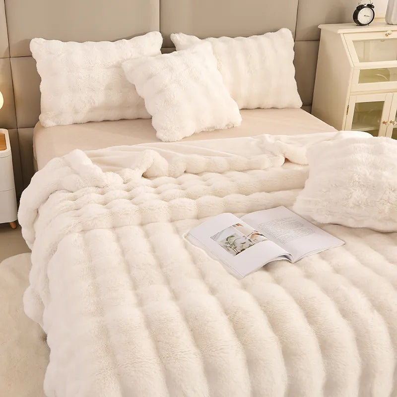 Casual Solid Color rabbit fur blanket Bedding