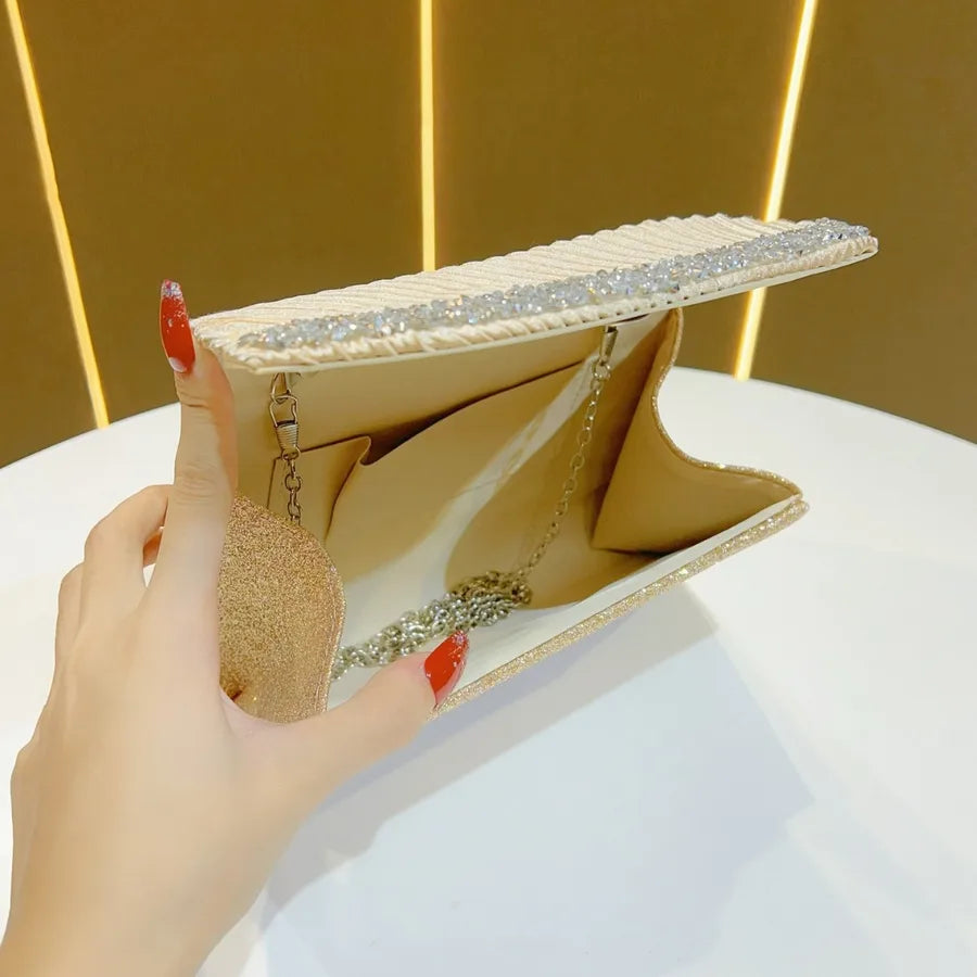 Princess Dinner Bag New Style Diamond Embellished Handbag Shoulder Crossbody Underarm Bag Polyester Square Shaped Sparkling