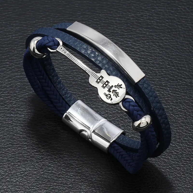 original design guitar alloy leather men's wristband