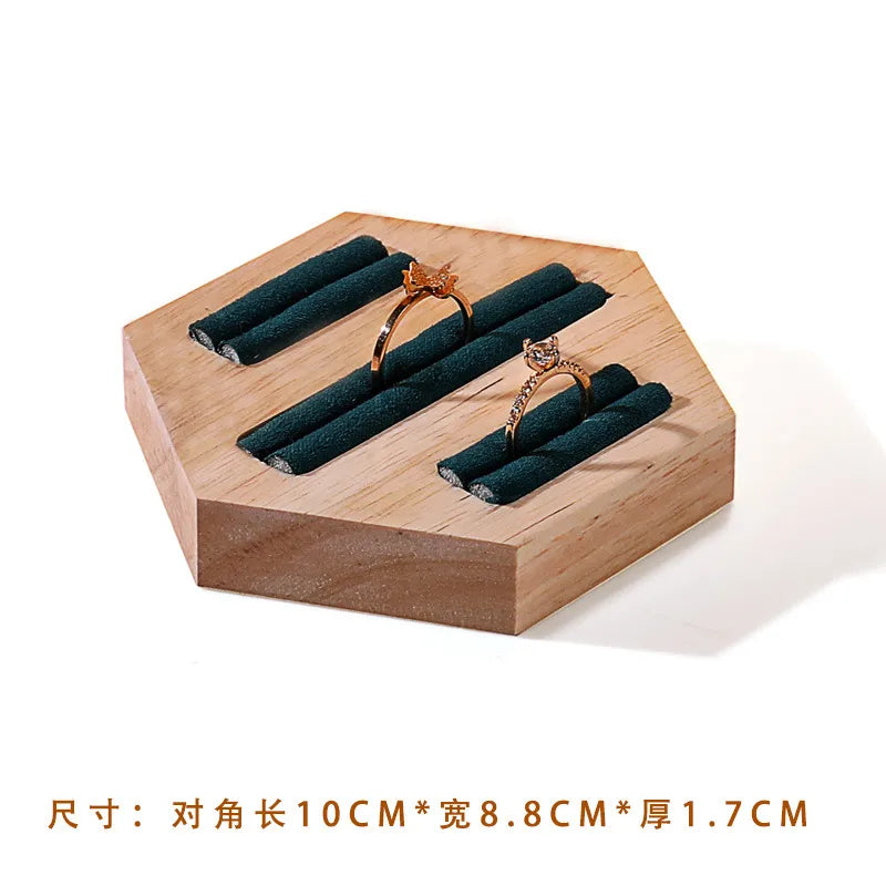 Wooden Jewelry Display Stand Ring Holder Shop Window Props Stall Selling Hexagonal Pattern Real Wood Craft Academic Style