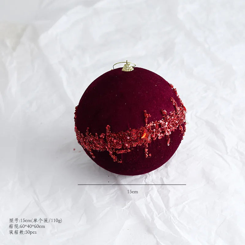 New Christmas Tree Decoration Balls Hanger Dark Red Wine Color Flocking Painted Christmas Balls Irregular Shape PVC Material
