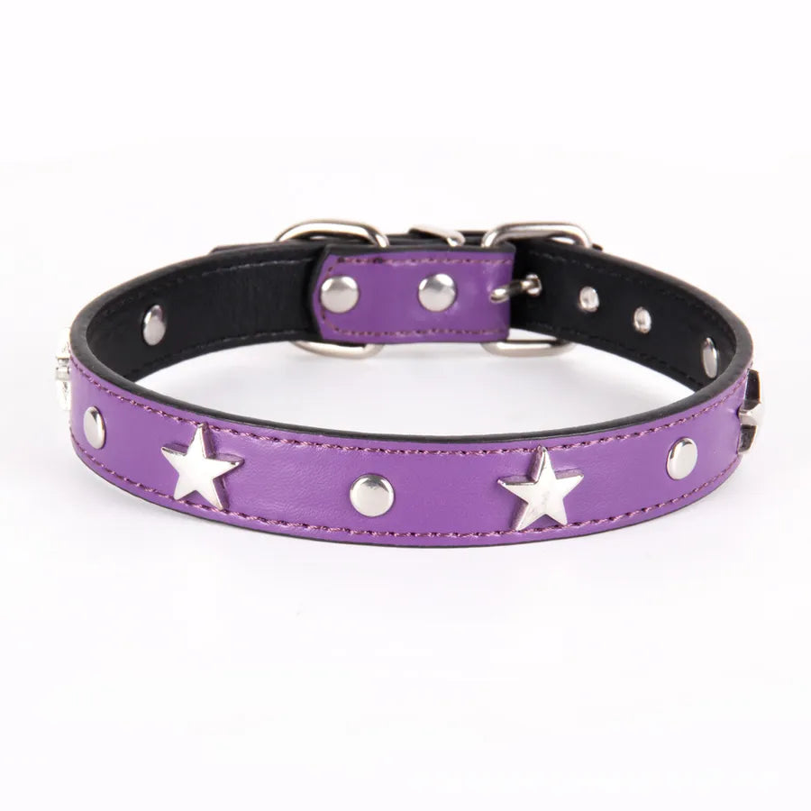 simple style pu leather solid color pet collar