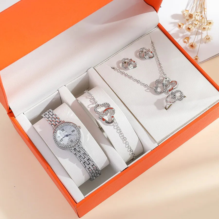 Casual Heart Shape Buckle Quartz Watch Jewelry Sets Women's Watches