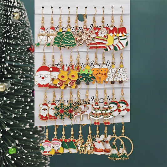 Christmas Series Cartoon Snowflake Star Ear Hooks Women's Holiday Earrings Set Festive Resin Studs Festive Fashion Jewelry