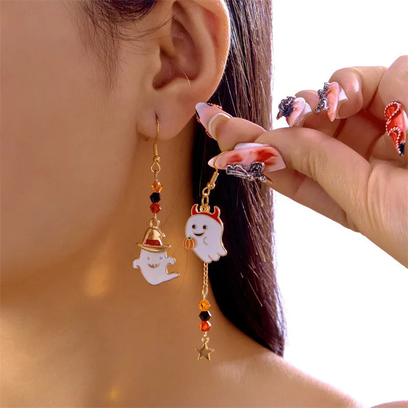 Fashionable Halloween Ghost Pumpkin Pendant Earrings Women's Cartoon Alloy Ear Jewelry Sweet Cool Style Unisex Ear Accessories