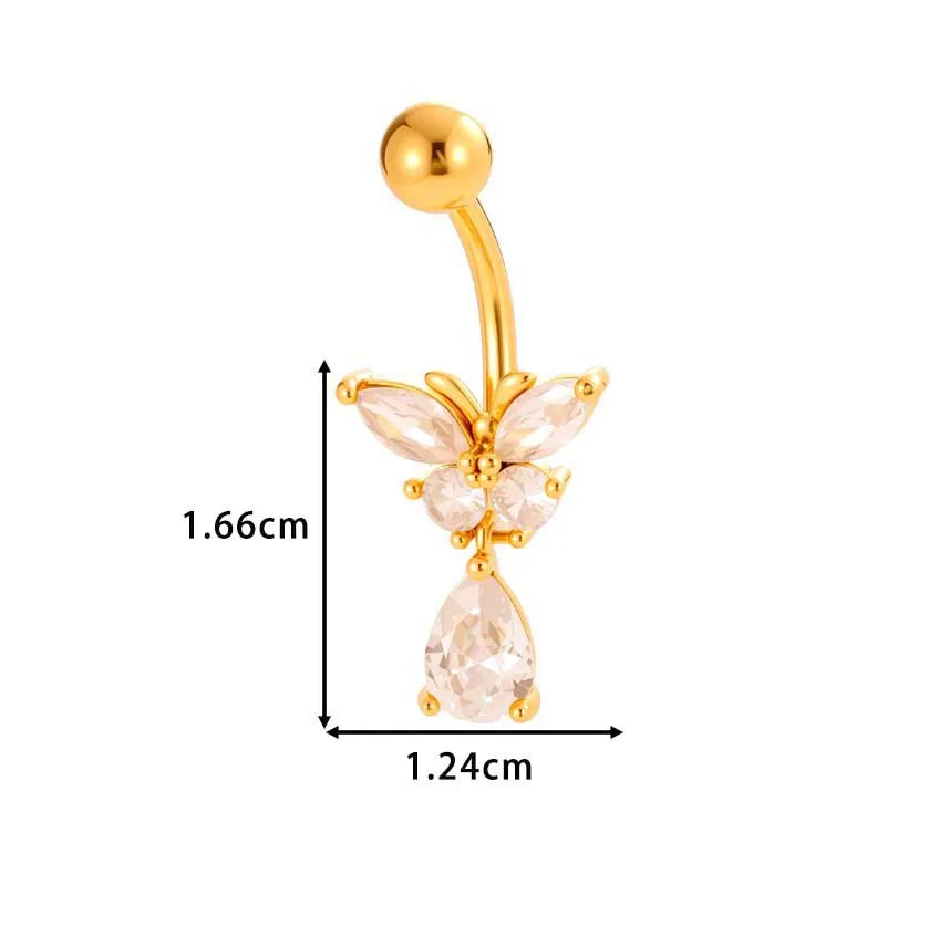1 Piece Belly Rings IG Style Simple Style Classic Style Cross Flower Butterfly Copper Cross Flowers Butterfly Zircon Belly Rings