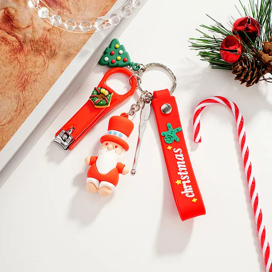 Cute Christmas Hat Christmas Tree Santa Claus PVC Christmas Unisex Keychain