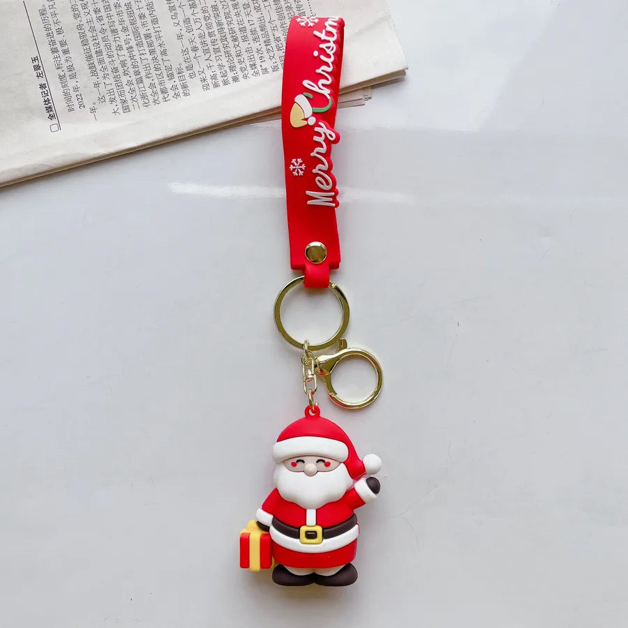 Cartoon Style Santa Claus Silica Gel Christmas Women's Keychain
