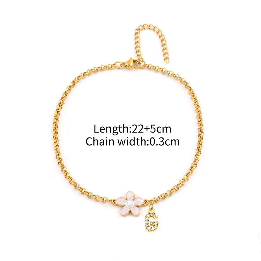 Wholesale Jewelry Simple Style Classic Style Letter Flower 201 Stainless Steel Copper Zircon Inlay Anklet