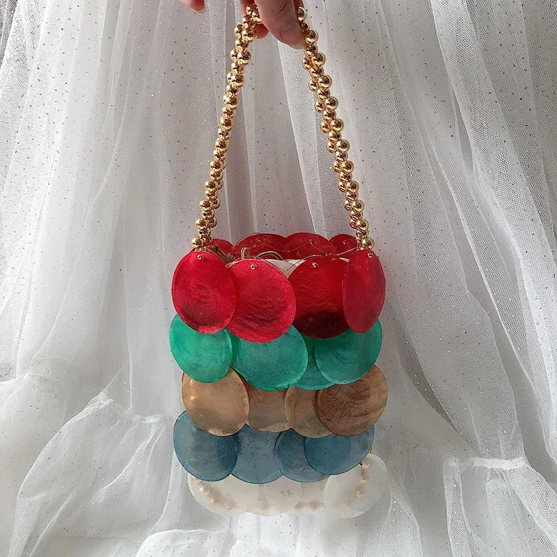 women's small shell patch geometric fashion shell open handbag