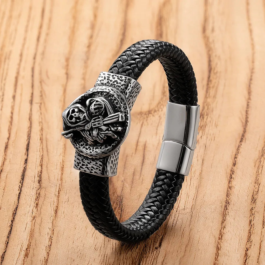 Vintage Style Punk Classic Style Skull 316 Stainless Steel  Leather rope Halloween Men's Bracelets