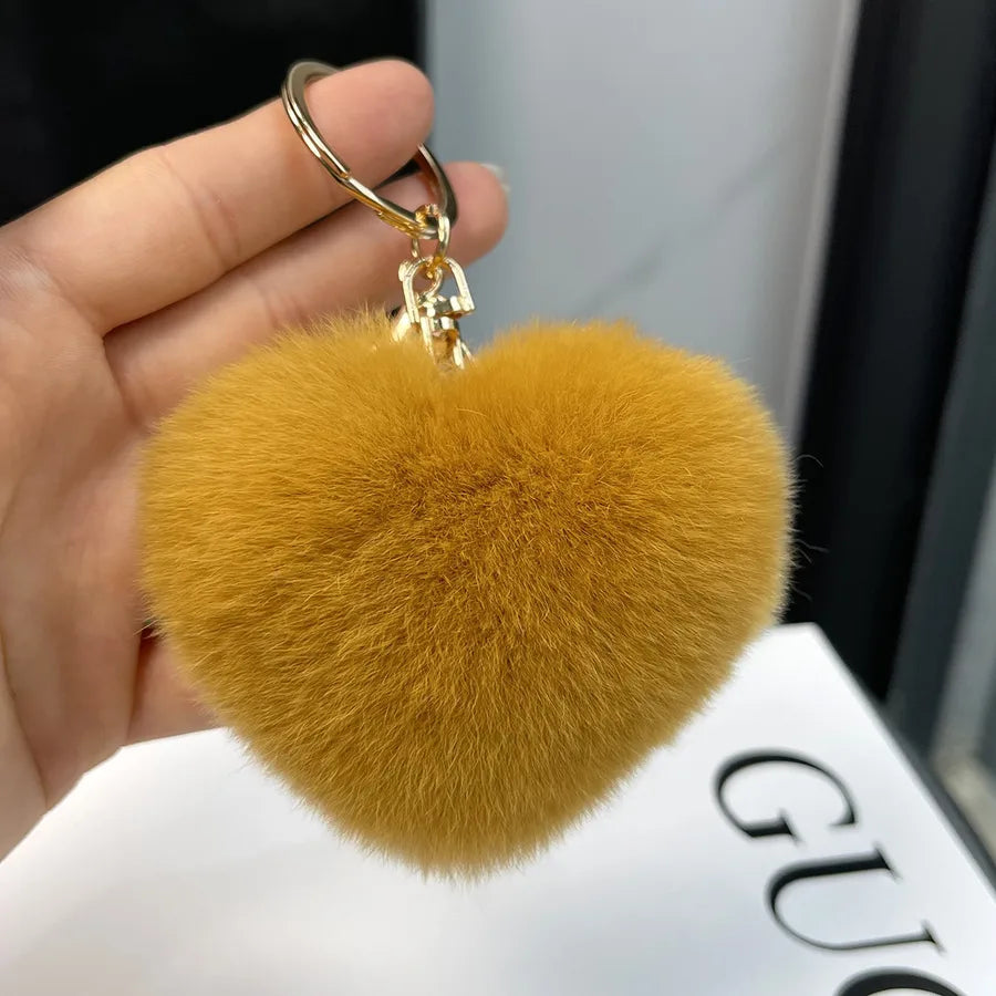 Classic Style Heart Shape Rex rabbit fur Bag Pendant Keychain