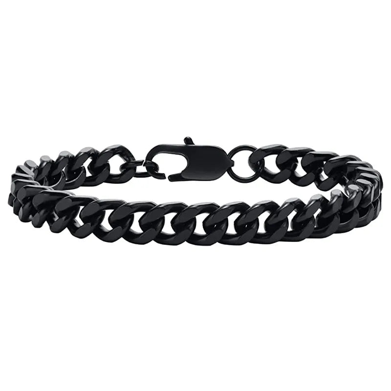 Top source stainless steel four-sided grinding widened bold hip hop domineering titanium steel bracelet Cuban chain punk personality boyfriend power