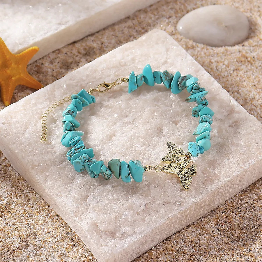 Wholesale Jewelry Vintage Style Preppy Style Vacation Butterfly natural stone Zinc alloy Anklet