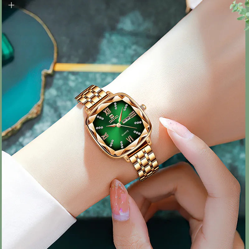 SENO Chennuo Live Selling Retro Small Square Watch Square Steel Band Women's Watch Fashion Double Calendar Quartz Watch