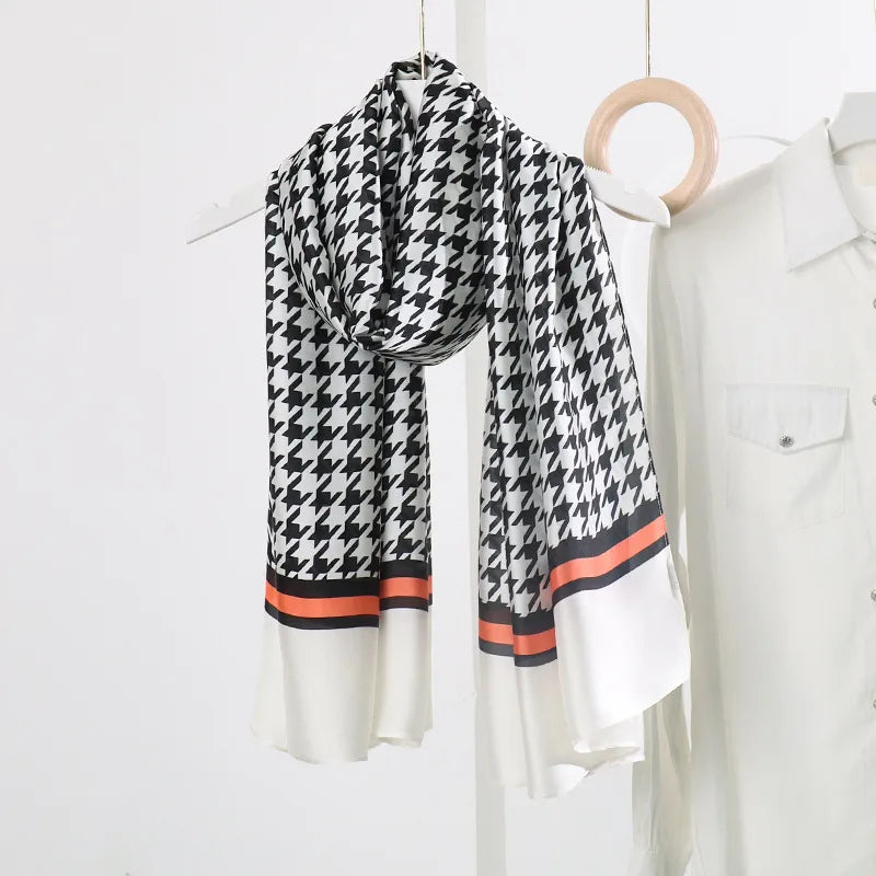 women's fashion letter plaid satin printing silk scarves