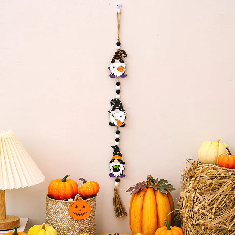 Wooden Halloween Decorations Pumpkin Witch Bat Hanging Ornaments Party Home Decoration Modern Simple Style Festive Atmosphere