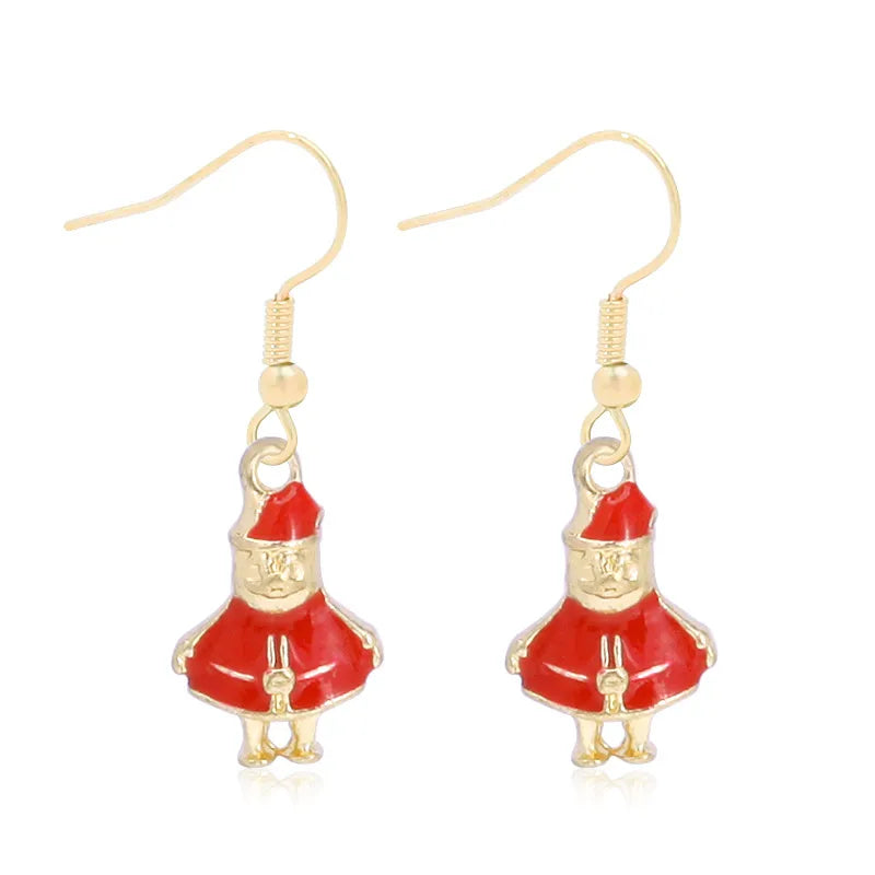 Fashionable Minimalist Christmas Series Earrings Women's Bell Drop Oil Flower Ring Snowman Christmas Tree Santa Claus Ear Jewelry