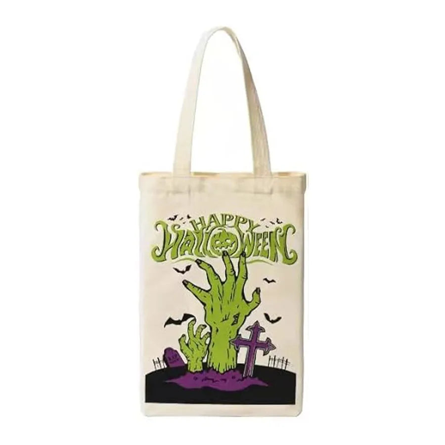 Halloween Unisex Medium Canvas Pumpkin Letter Streetwear Square Open Canvas Bag