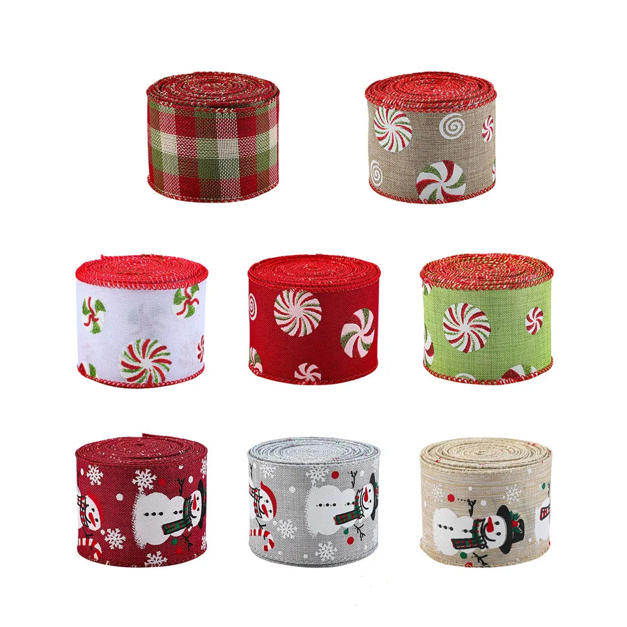 Christmas Cartoon Snowman Printed Decorative Ribbon Fabric Tree Flower Ring Gift Butterfly Knot Decorations Bohemian American Style