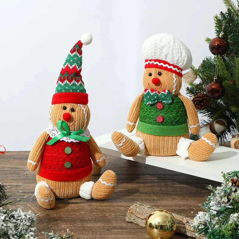 Christmas Decorations Gingerbread Man Stretching Dwarf Figure With Light Biscuit Man Doll Pendant Cartoon European Countryside Style Polyester