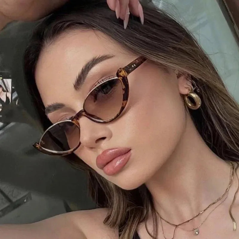 Beach Modern Style Geometric Leopard Ac Cat Eye Full Frame Women's Sunglasses