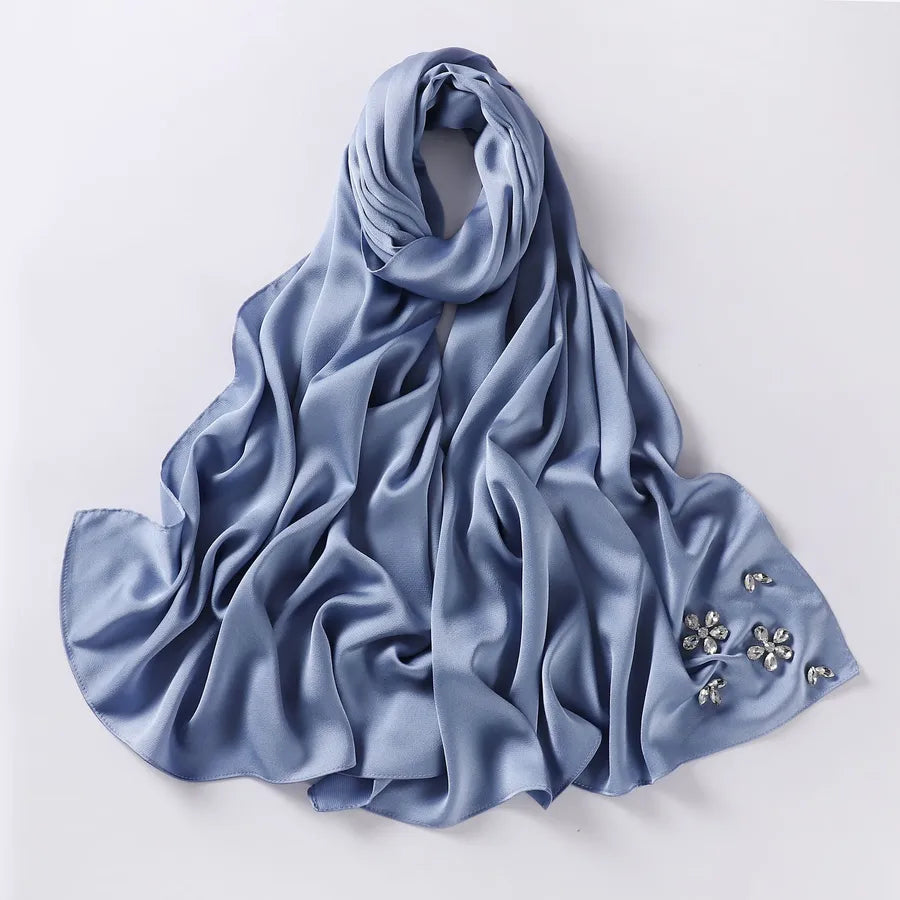 women's simple style solid color flower chiffon diamond kerchief