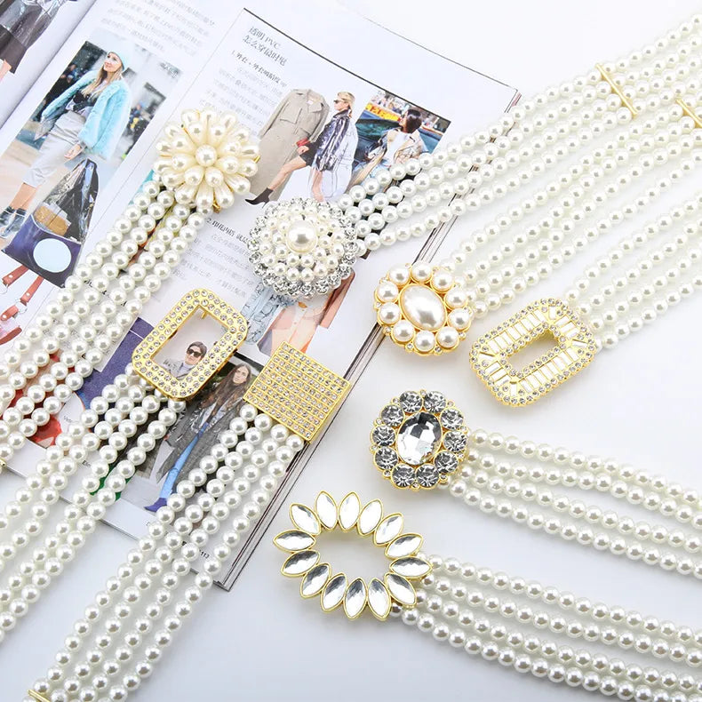 simple style square oval flower plastic beaded inlay rhinestones women's chain belts 1 piece