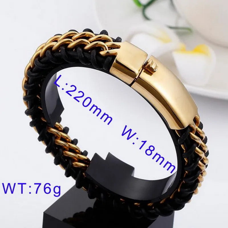 Hip-Hop Retro Color Block Titanium Steel Plating 18K Gold Plated Men's Bracelets