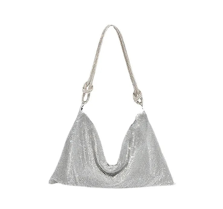 Silver Black Gold Pu Leather Solid Color Rhinestone Evening Bags