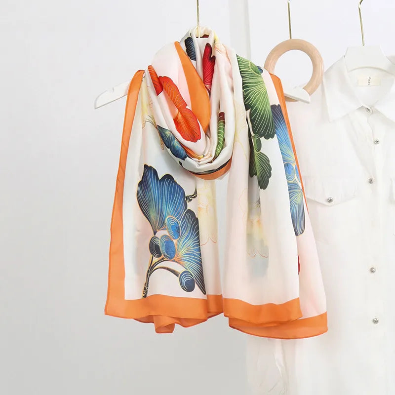 women's fashion letter plaid satin printing silk scarves