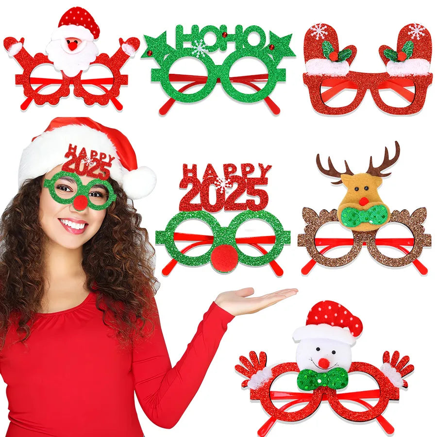 Christmas New Year Cartoon Style Santa Claus Letter Number Plastic Nonwoven Party Festival Glasses