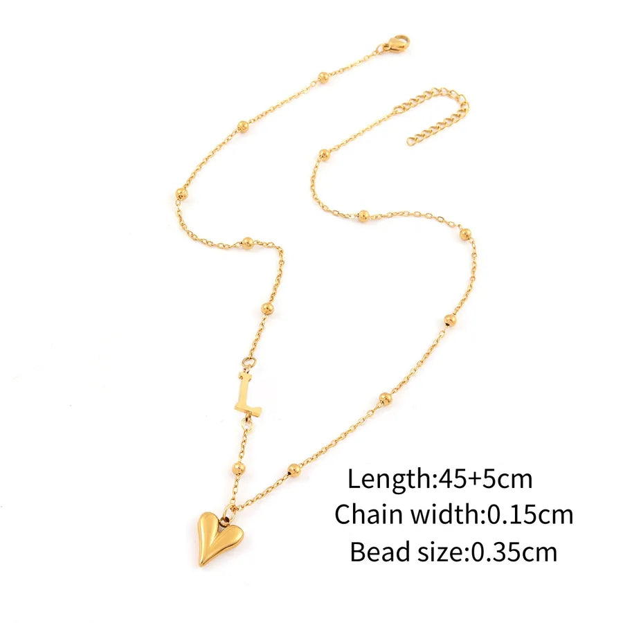 Wholesale Jewelry Elegant Simple Style Classic Style Letter Heart Shape 201 Stainless Steel 304 Stainless Steel ball chain Pendant Necklace