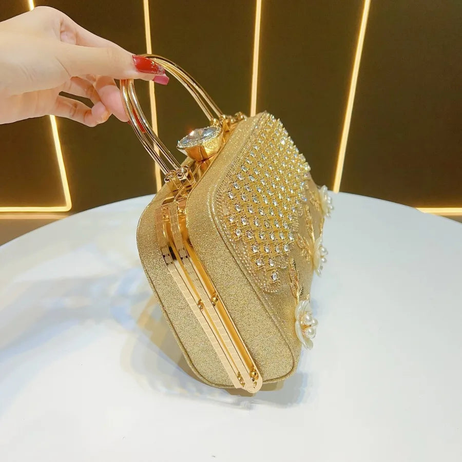 Elegant Evening Clutch Bag Diamond Embellished Square Handbag Women's Fashion Crossbody Bag For Cheongsam And Formal Dresses