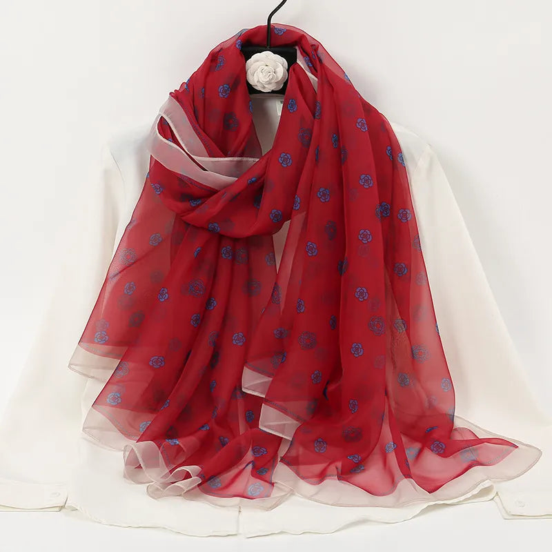 women's elegant lady color block high quality yarn printing silk scarf