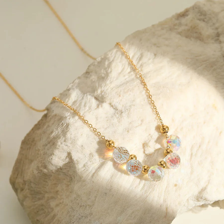 Wholesale Jewelry Cute Lady Romantic Round Water Droplets Solid Color 304 Stainless Steel Zircon 18K Gold Plated Plating Inlay cable chain Multi Charms Necklace