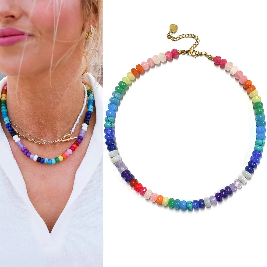 Sweet Geometric natural stone Titanium Steel Necklace In Bulk