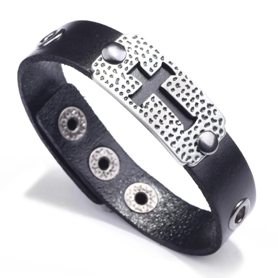 fashion hollow cross bracelet leather alloy accessories bracelet