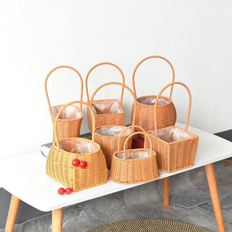 Women's Plastic Iron Solid Color Pastoral Round Square Open Handbag