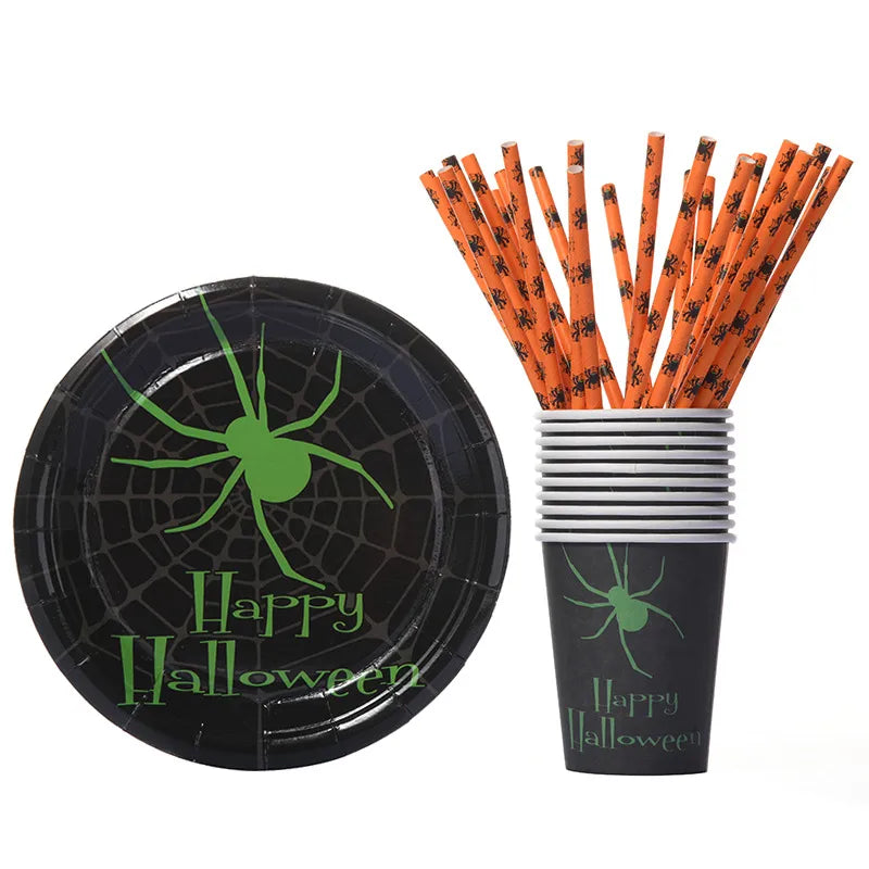 halloween simple style pumpkin spider paper festival tableware