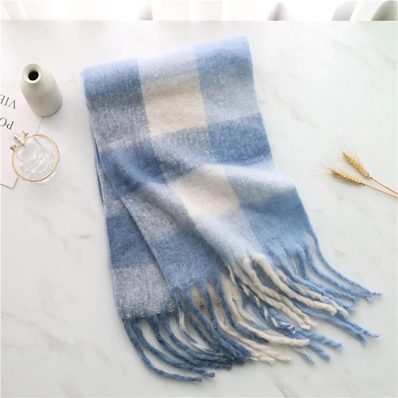 women's casual plaid imitation cashmere tassel scarf